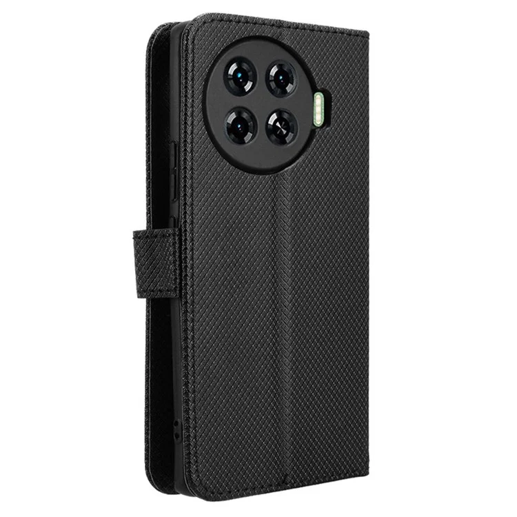 For TECNO Spark 20 Pro+ KJ7 Case Diamond Texture PU Leather Folio Phone Cover - Black