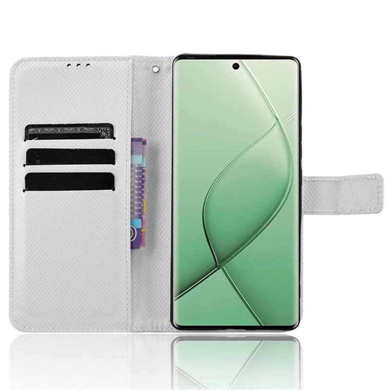 For TECNO Spark 20 Pro+ KJ7 Case Diamond Texture PU Leather Folio Phone Cover - White