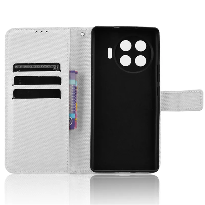 For TECNO Spark 20 Pro+ KJ7 Case Diamond Texture PU Leather Folio Phone Cover - White