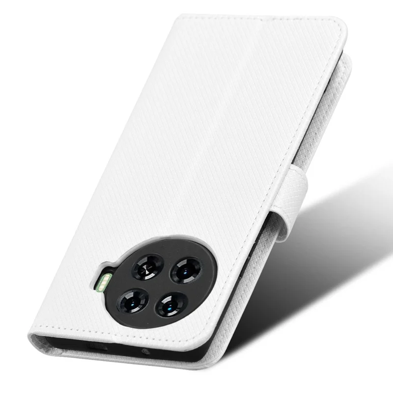 For TECNO Spark 20 Pro+ KJ7 Case Diamond Texture PU Leather Folio Phone Cover - White