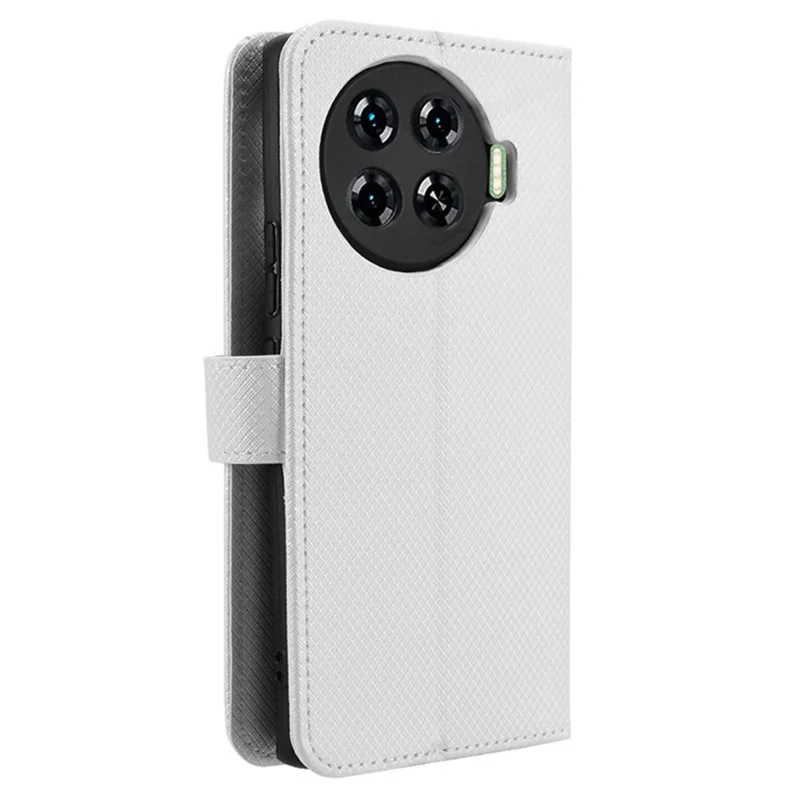 For TECNO Spark 20 Pro+ KJ7 Case Diamond Texture PU Leather Folio Phone Cover - White