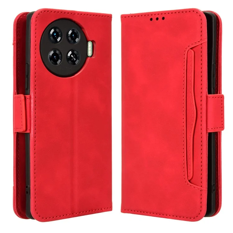 For TECNO Spark 20 Pro+ KJ7 Case Multiple Card Slots PU Leather Stand Phone Cover - Red