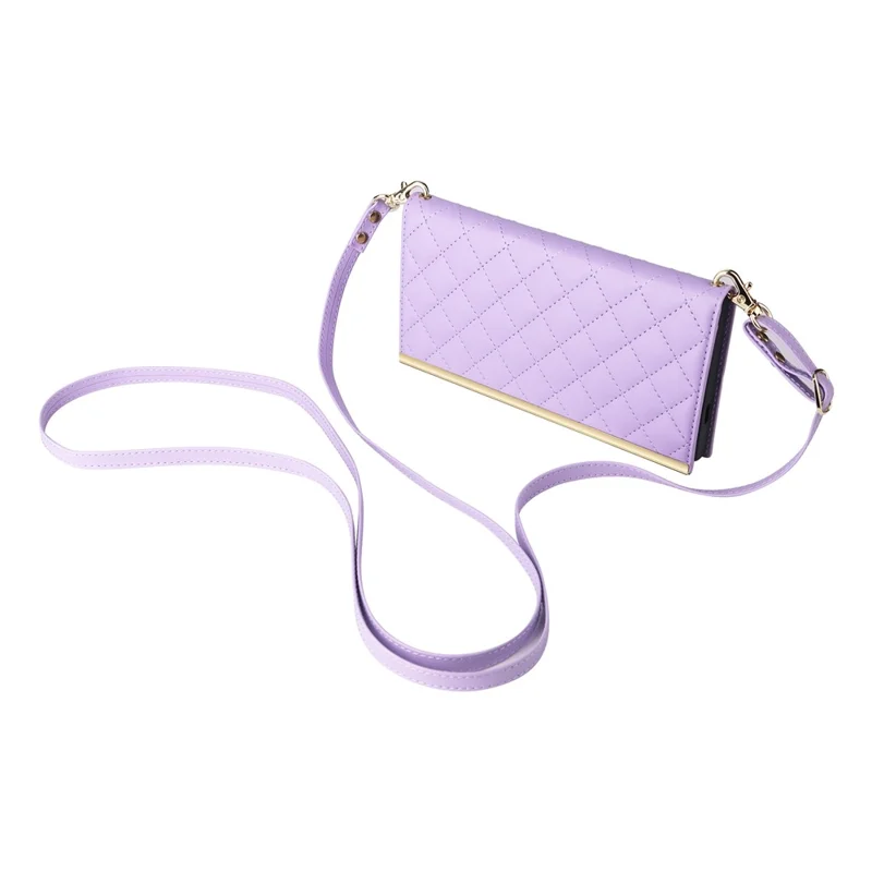 For Samsung Galaxy S24 Ultra Suction Cup PU Leather Phone Case Stand Wallet Phone Cover Shoulder Bag - Purple