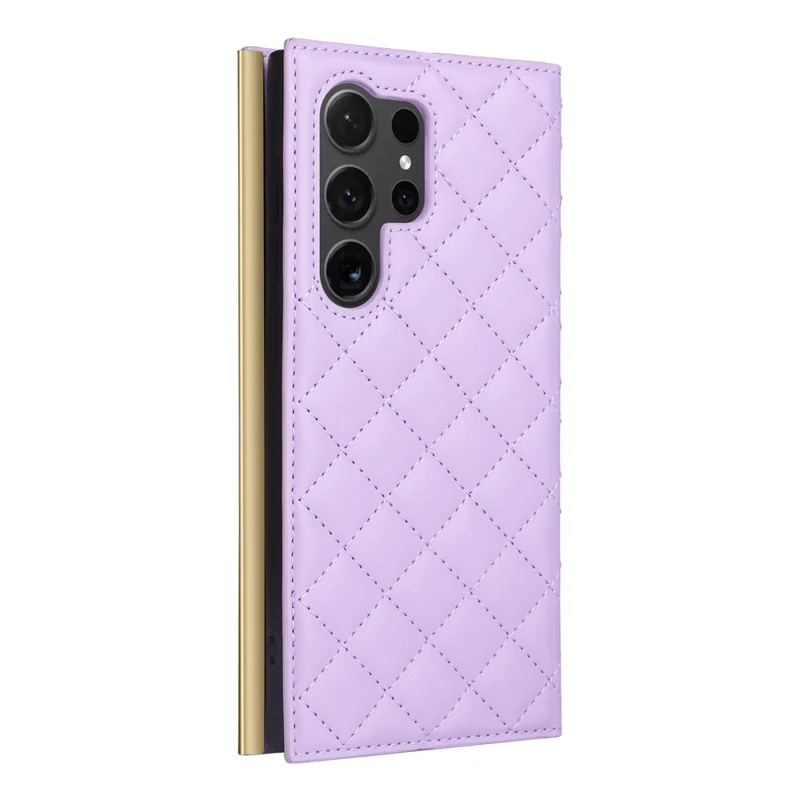 For Samsung Galaxy S24 Ultra Suction Cup PU Leather Phone Case Stand Wallet Phone Cover Shoulder Bag - Purple
