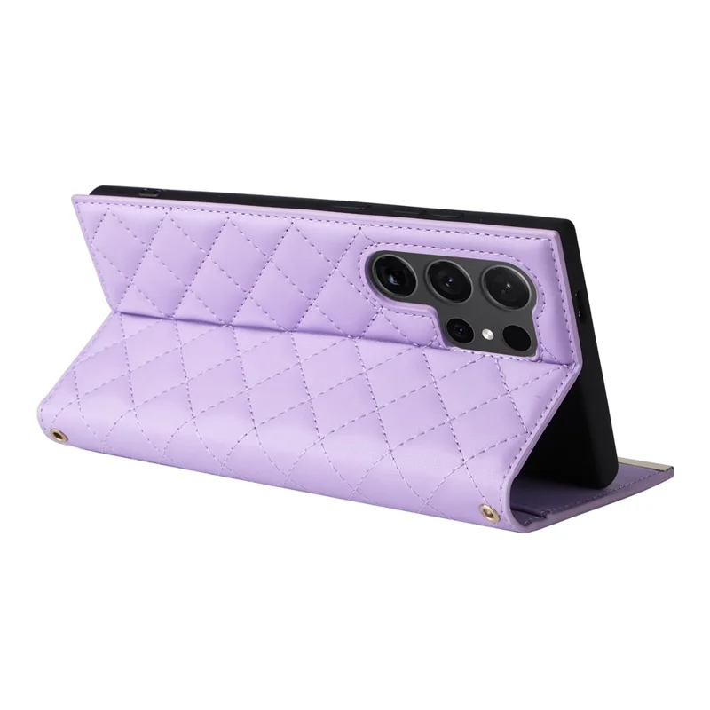 For Samsung Galaxy S24 Ultra Suction Cup PU Leather Phone Case Stand Wallet Phone Cover Shoulder Bag - Purple