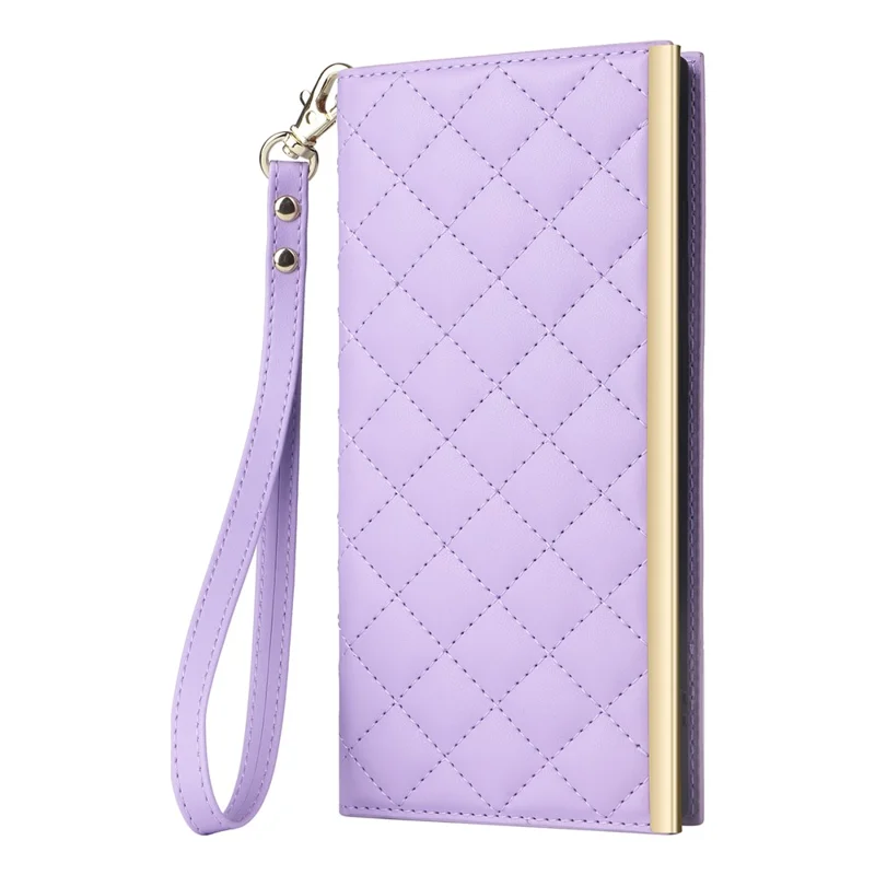For Samsung Galaxy S24 Ultra Suction Cup PU Leather Phone Case Stand Wallet Phone Cover Shoulder Bag - Purple