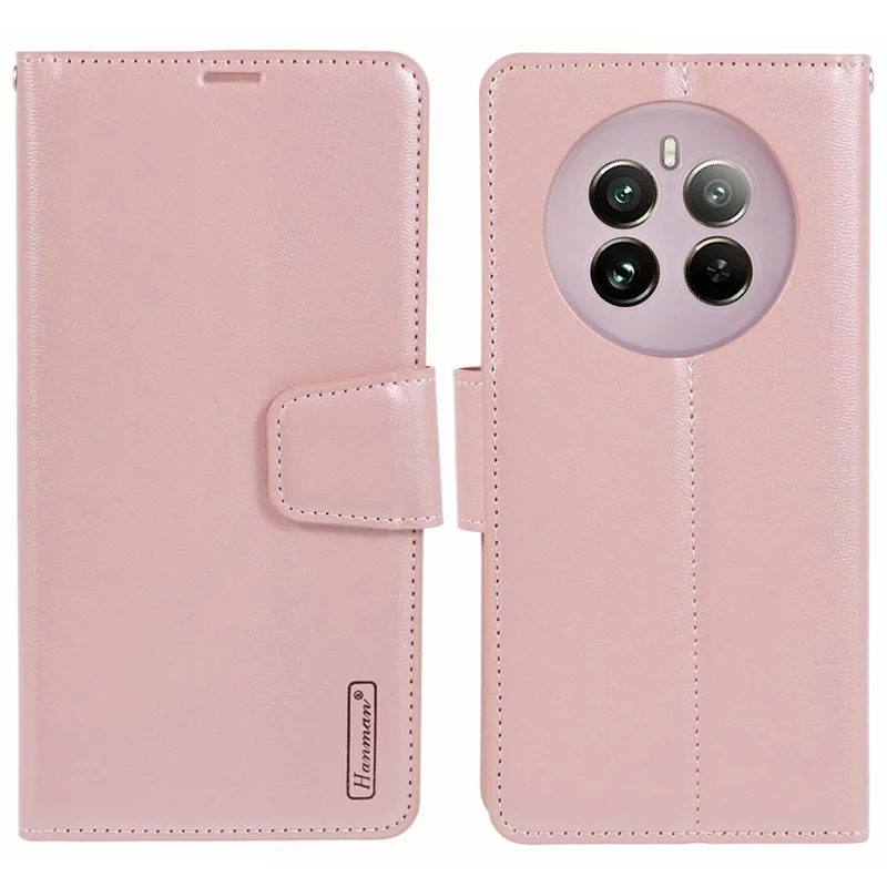 HANMAN Mill Series Phone Cover for Realme 12 4G / 12+ 5G Case PU Leather Wallet Phone Shell - Rose Gold