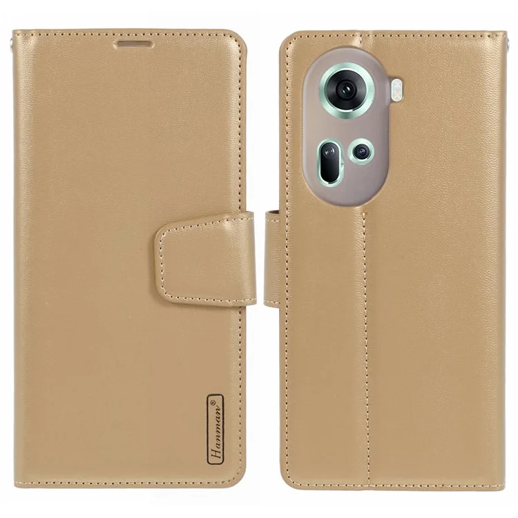 Serie HANMAN Mill per Oppo Reno11 5G (Global) Custodia magnetica in pelle PU Custodia per telefono con supporto pieghevole - Oro