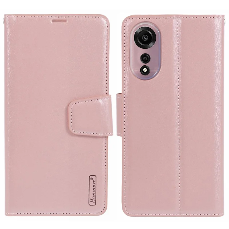 HANMAN Mill Series Flip Cover for Oppo A78 4G Wallet Phone Case PU Leather Stand Shell - Rose Gold