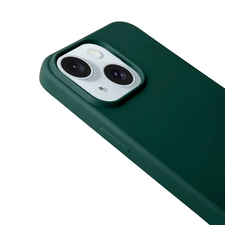 For iPhone 15 Case Liquid Silicone Soft Anti-Scratch Phone Cover with Crossbody Neck Strap - Blackish Green