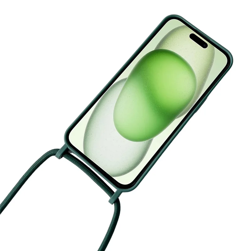 For iPhone 15 Case Liquid Silicone Soft Anti-Scratch Phone Cover with Crossbody Neck Strap - Blue