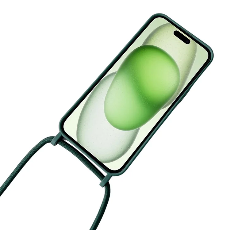 For iPhone 15 Case Liquid Silicone Soft Anti-Scratch Phone Cover with Crossbody Neck Strap - Baby Blue