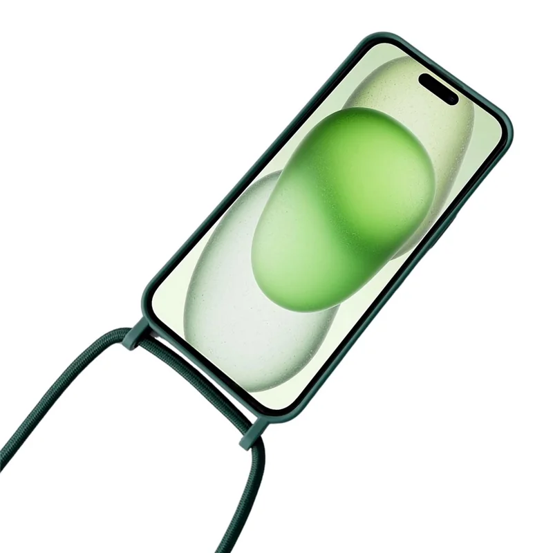 For iPhone 15 Case Liquid Silicone Soft Anti-Scratch Phone Cover with Crossbody Neck Strap - Black