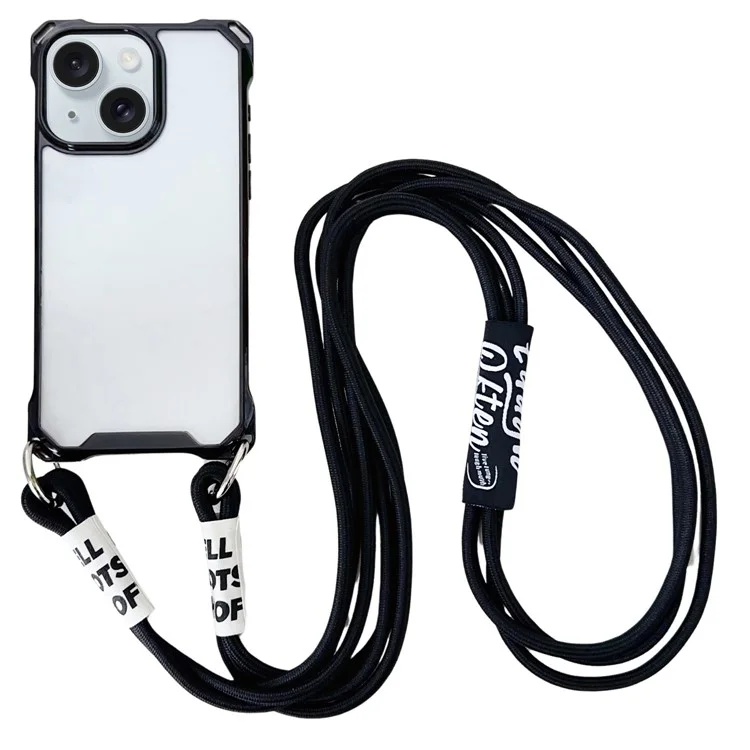 Für iPhone 15 Plus Case TPU Drop Protection Phone Cover mit dickem Schlüsselband - Schwarz