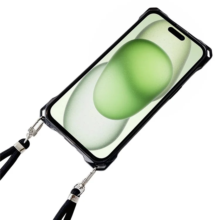 Für iPhone 15 Plus Case TPU Drop Protection Phone Cover mit dickem Schlüsselband - Schwarz