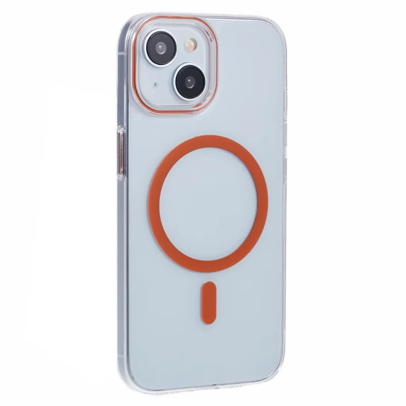 For iPhone 13 Magnetic Phone Case Thickened Hard PC Cover with Metal Buttons - Orange