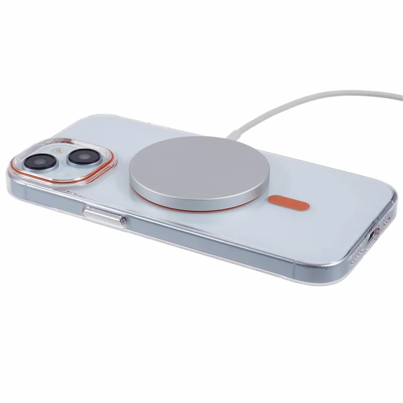 For iPhone 13 Magnetic Phone Case Thickened Hard PC Cover with Metal Buttons - Orange