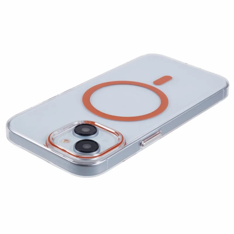 For iPhone 13 Magnetic Phone Case Thickened Hard PC Cover with Metal Buttons - Orange
