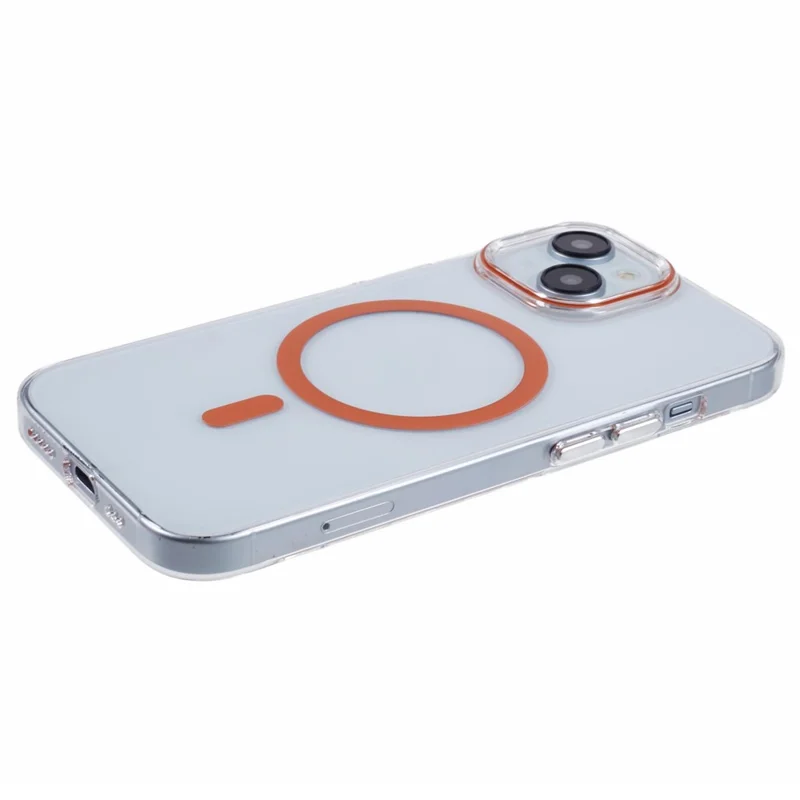 For iPhone 13 Magnetic Phone Case Thickened Hard PC Cover with Metal Buttons - Orange