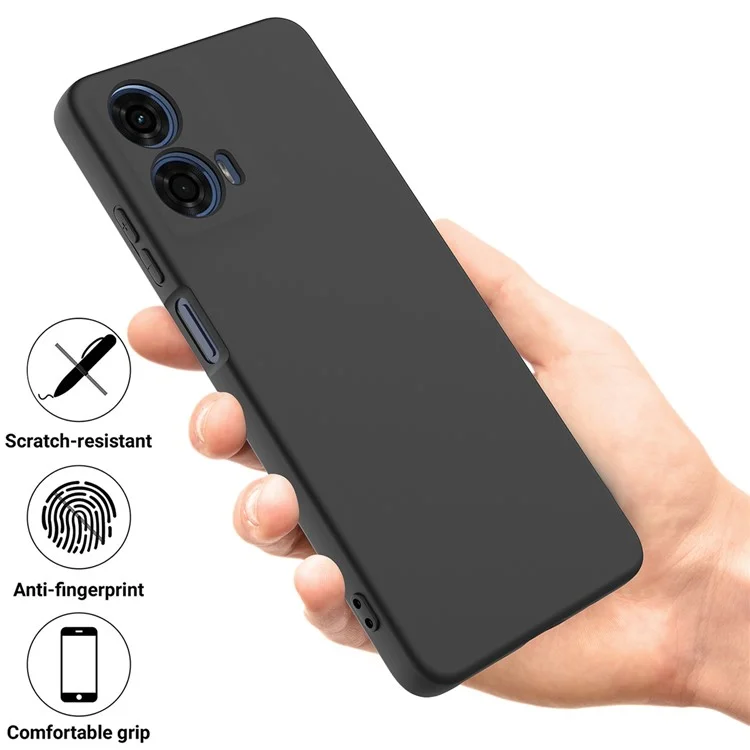 For Motorola Moto G24 Power Liquid Silicone Cell Phone Case Soft Lining Anti-scratch Back Cover - Black