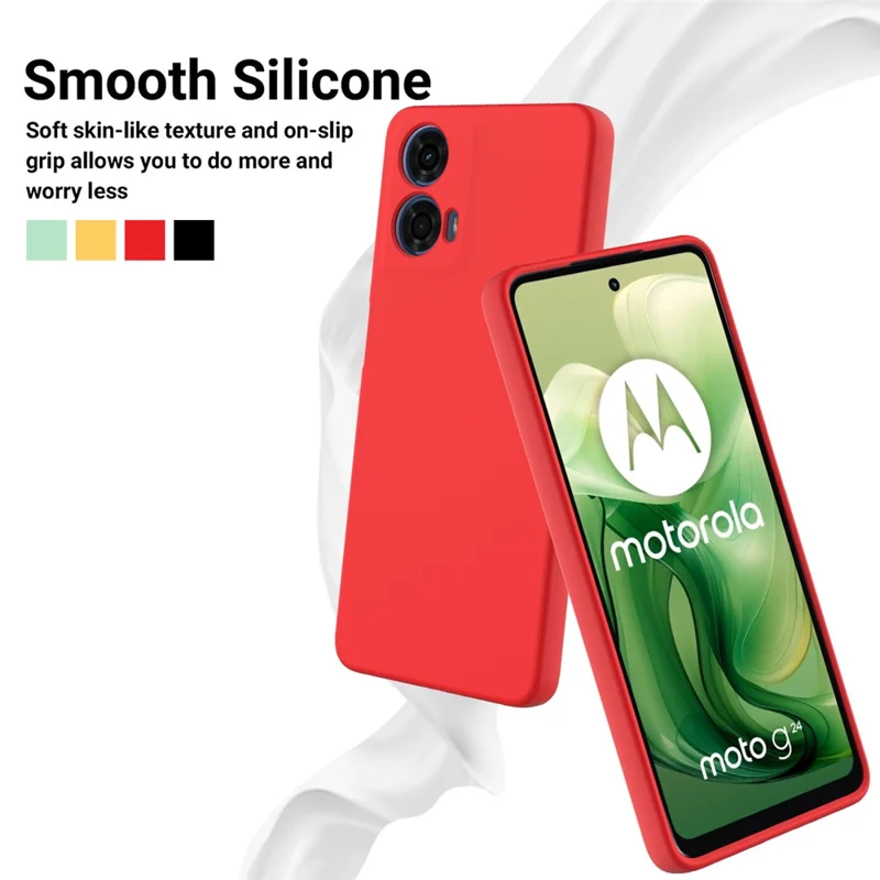For Motorola Moto G24 Power Liquid Silicone Cell Phone Case Soft Lining Anti-scratch Back Cover - Red