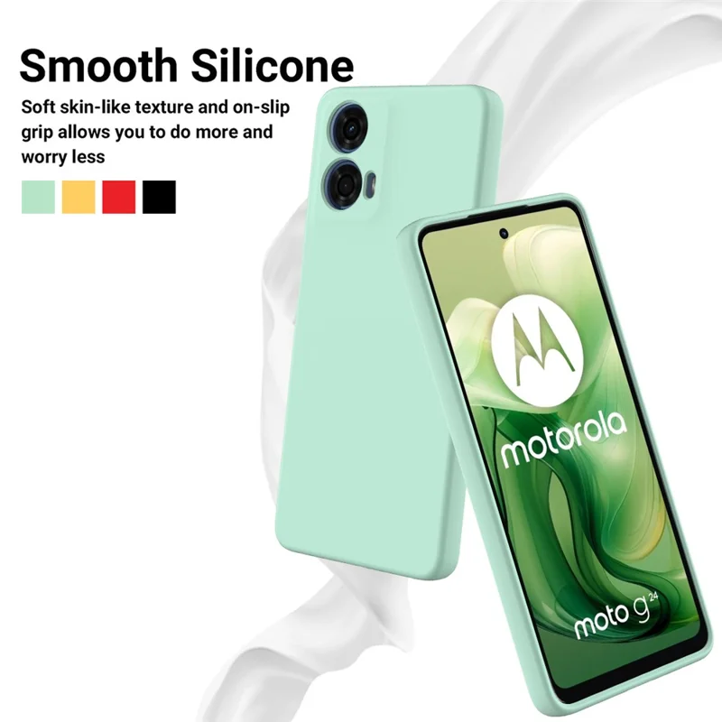 For Motorola Moto G24 Power Liquid Silicone Cell Phone Case Soft Lining Anti-scratch Back Cover - Green