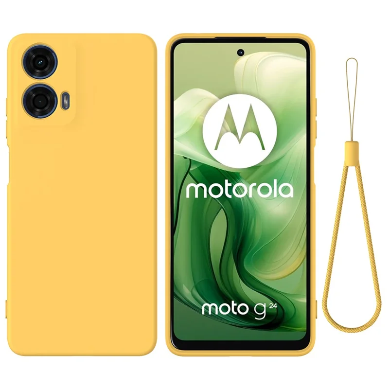 For Motorola Moto G24 Power Liquid Silicone Cell Phone Case Soft Lining Anti-scratch Back Cover - Yellow