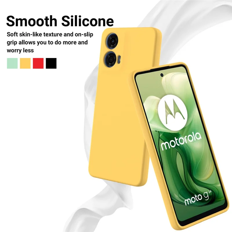 For Motorola Moto G24 Power Liquid Silicone Cell Phone Case Soft Lining Anti-scratch Back Cover - Yellow