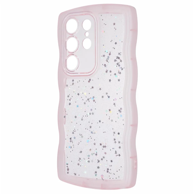 JTW Series per Samsung Galaxy S23 Ultra Case Wavy Edge Epoxy TPU Phone Case - Trasparente Rosa