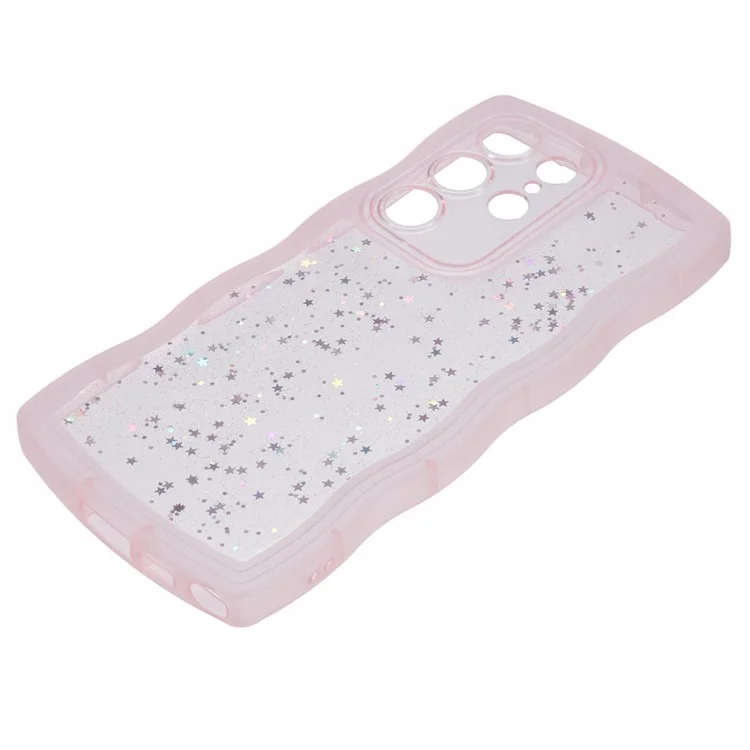 Funda Delgada Serie JTW para Samsung Galaxy S24 Ultra, Cubierta de Teléfono de TPU con Borde Ondulado y Epoxido - Rosa Transparente