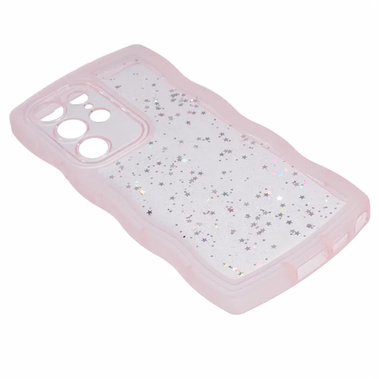 Funda Delgada Serie JTW para Samsung Galaxy S24 Ultra, Cubierta de Teléfono de TPU con Borde Ondulado y Epoxido - Rosa Transparente