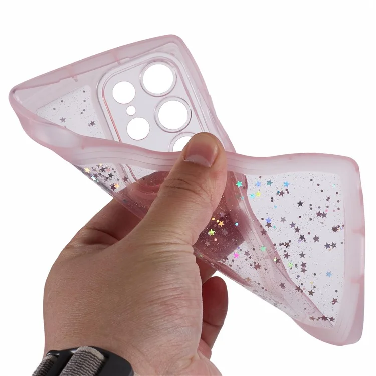 Funda Delgada Serie JTW para Samsung Galaxy S24 Ultra, Cubierta de Teléfono de TPU con Borde Ondulado y Epoxido - Rosa Transparente
