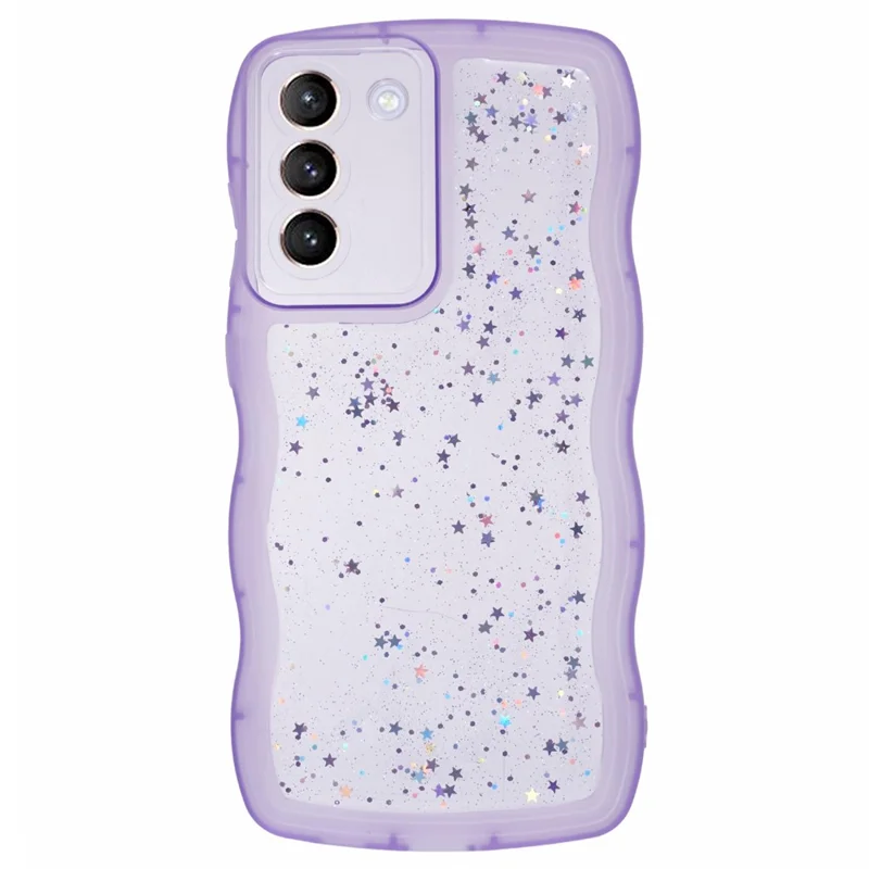 JTW Series for Samsung Galaxy S21 FE 5G Case Wave Frame Curly Shape TPU Epoxy Phone Cover - Transparent Purple