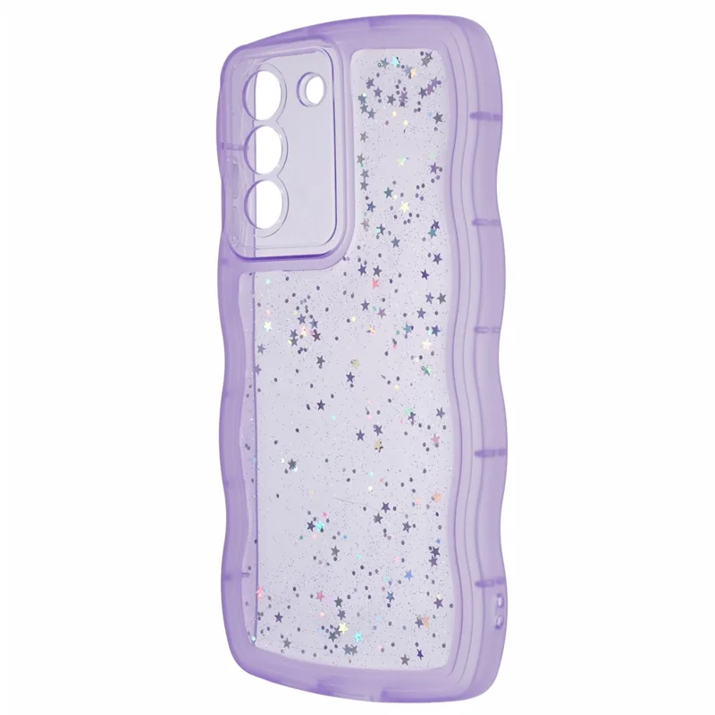 JTW Series for Samsung Galaxy S21 FE 5G Case Wave Frame Curly Shape TPU Epoxy Phone Cover - Transparent Purple