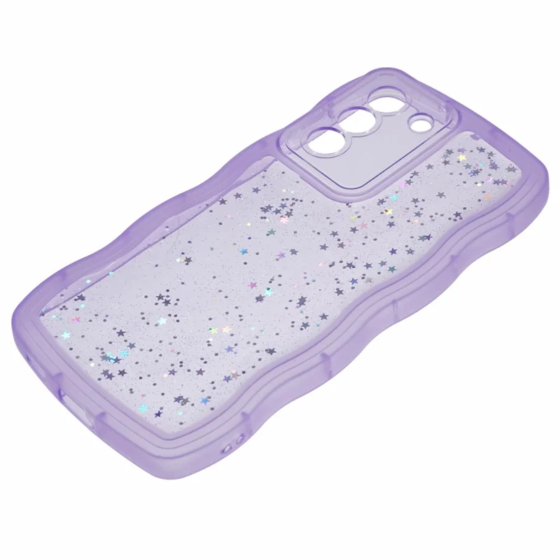 JTW Series for Samsung Galaxy S21 FE 5G Case Wave Frame Curly Shape TPU Epoxy Phone Cover - Transparent Purple