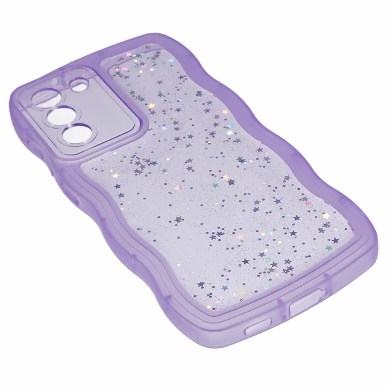 JTW Series for Samsung Galaxy S21 FE 5G Case Wave Frame Curly Shape TPU Epoxy Phone Cover - Transparent Purple