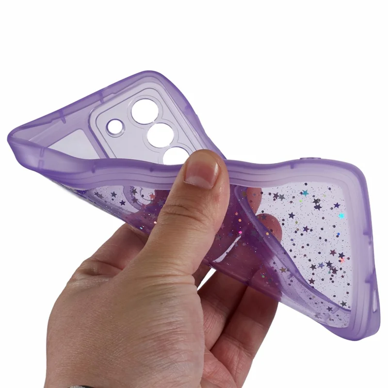 JTW Series for Samsung Galaxy S21 FE 5G Case Wave Frame Curly Shape TPU Epoxy Phone Cover - Transparent Purple