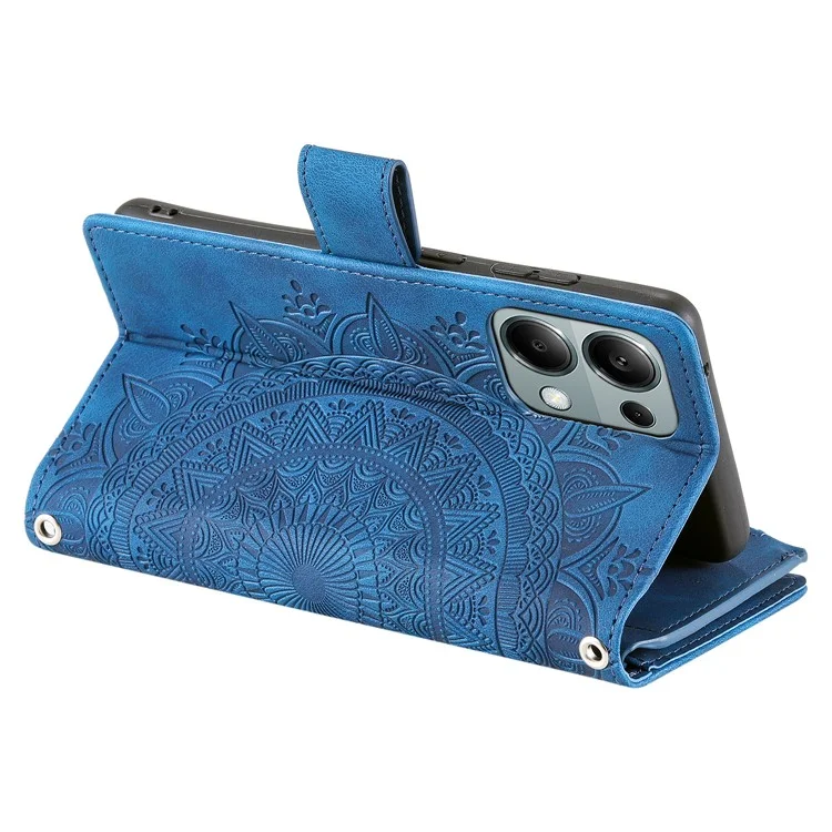 Para Xiaomi Redmi Note 13 Pro 4G / Poco M6 Pro 4G Capa Zíper Couro Mandala Flor Carteira Capa de Telefone - Azul