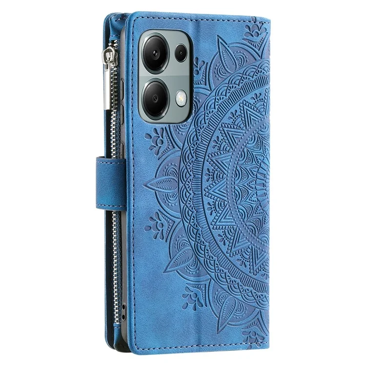 Para Xiaomi Redmi Note 13 Pro 4G / Poco M6 Pro 4G Capa Zíper Couro Mandala Flor Carteira Capa de Telefone - Azul