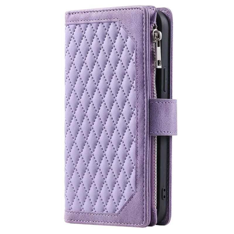 Para Xiaomi Redmi Note 13 Pro+ 5G Capa Bolso com Zíper Flip Leather Phone Cover com Alça de Pulso - Roxo