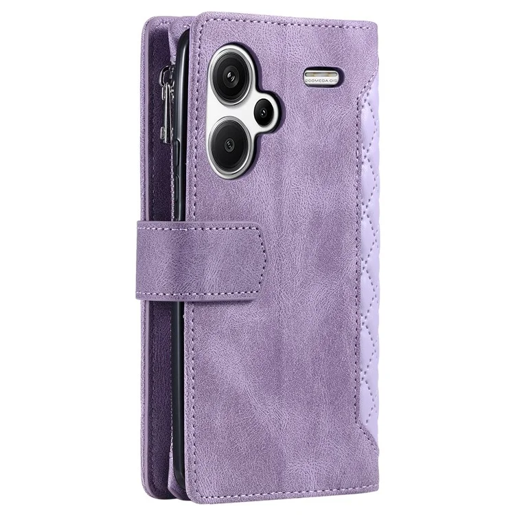 Para Xiaomi Redmi Note 13 Pro+ 5G Capa Bolso com Zíper Flip Leather Phone Cover com Alça de Pulso - Roxo