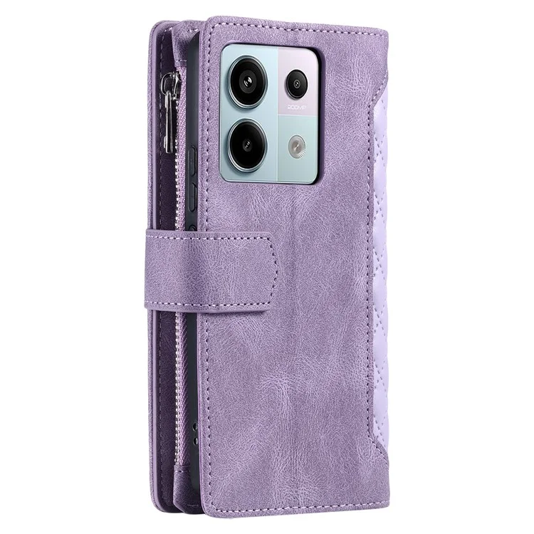 Para Xiaomi Redmi Note 13 Pro 5G / Poco X6 5G Funda Zipper Funda de Teléfono de Cuero con Billetera - Púrpura