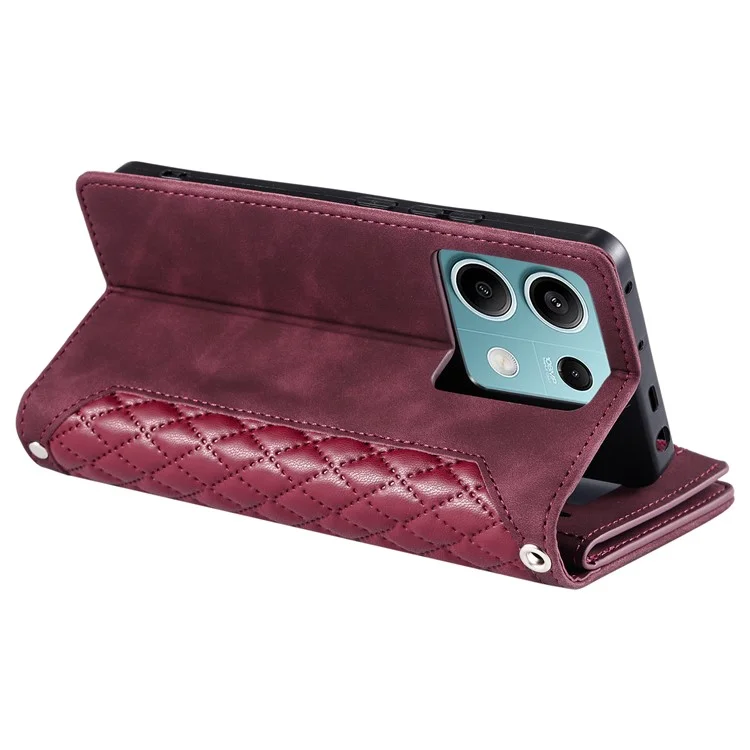 Para Xiaomi Redmi Note 13 5G Zipper Pocket Phone Case PU Leather Wallet Phone Cover - Wine Red