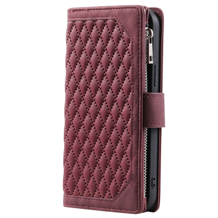 Para Xiaomi Redmi Note 13 5G Zipper Pocket Phone Case PU Leather Wallet Phone Cover - Wine Red