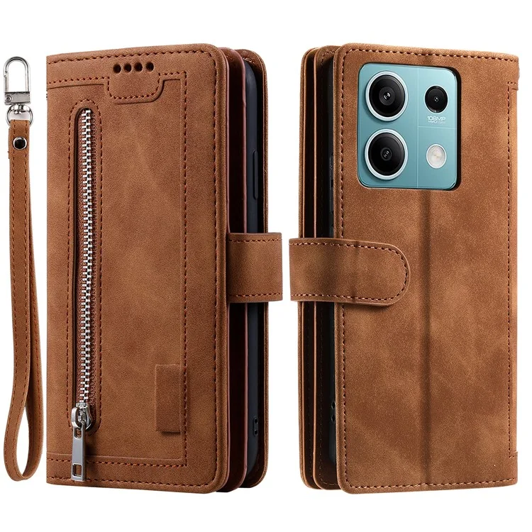 For Xiaomi Redmi Note 13 5G Cover 9 Retro Card Slots Wallet PU Leather Stand Phone Case - Brown