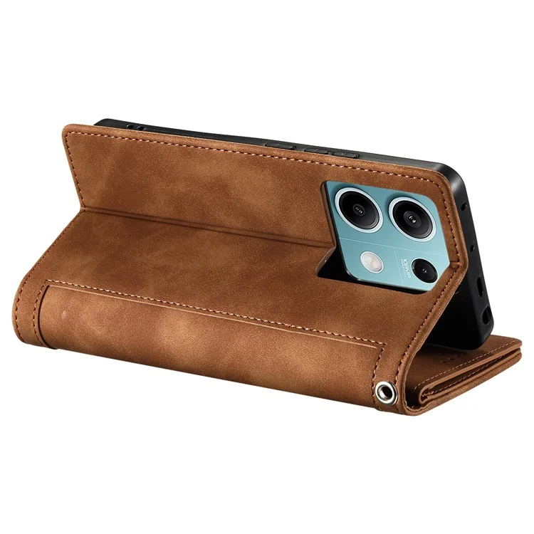 For Xiaomi Redmi Note 13 5G Cover 9 Retro Card Slots Wallet PU Leather Stand Phone Case - Brown