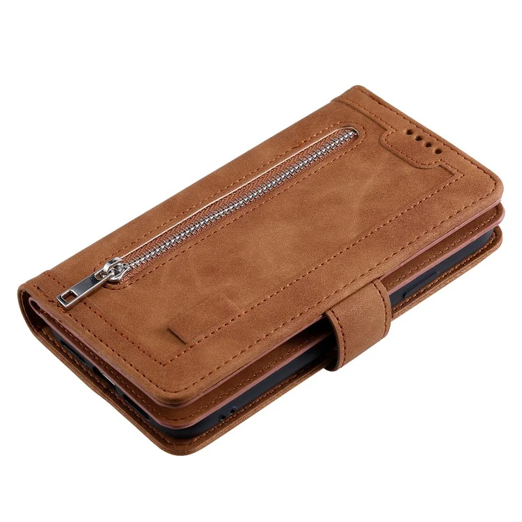 For Xiaomi Redmi Note 13 5G Cover 9 Retro Card Slots Wallet PU Leather Stand Phone Case - Brown