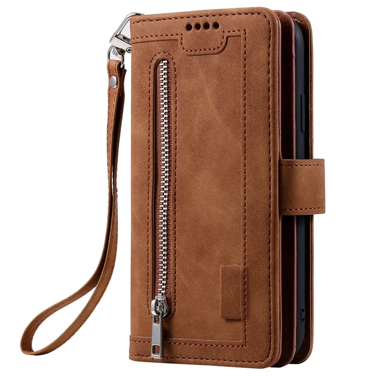 For Xiaomi Redmi Note 13 5G Cover 9 Retro Card Slots Wallet PU Leather Stand Phone Case - Brown