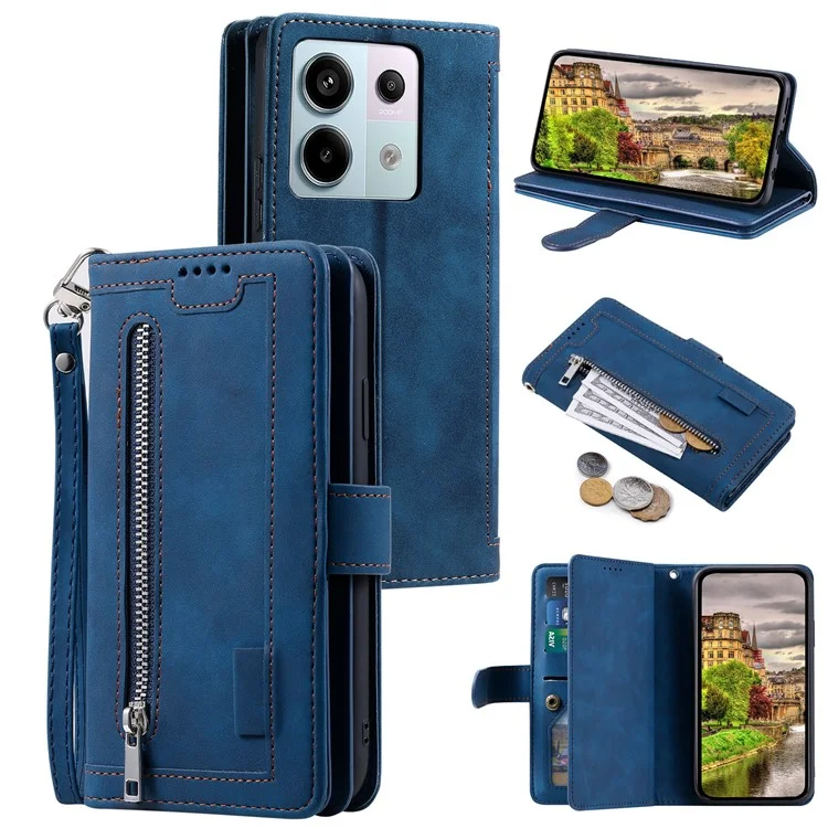 Para Xiaomi Redmi Note 13 Pro 5G / Poco X6 5G Funda 9 Ranuras para Tarjetas Cubierta de Teléfono de Cuero PU - Azul