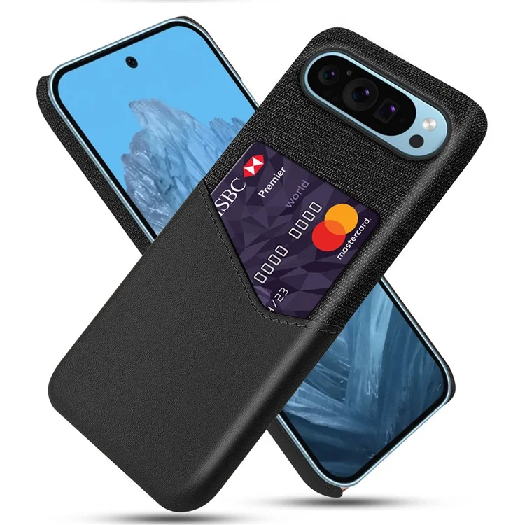 Funda para Google Pixel 9 / Pixel 9 Pro Anticollisión Ranura para Tarjeta Textura de Tela Funda de Teléfono Inteligente - Negro